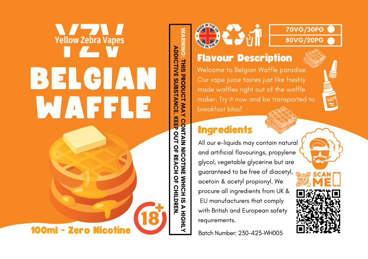 100ml Belgian Waffle Flavoured e-liquid Yellow Zebra Vapes 100ml Belgian Waffle Flavoured e-liquid Yellow Zebra Vapes