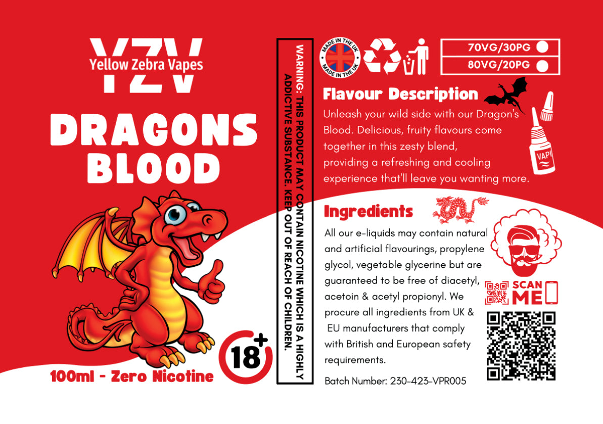 100ml Dragons Blood Flavoured e-liquid Yellow Zebra Vapes 100ml Dragons Blood Flavoured e-liquid Yellow Zebra Vapes