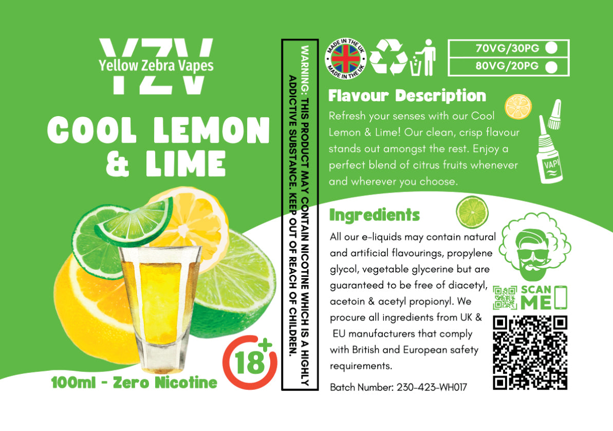 100ml Cool Lemon & Lime Flavoured e-liquid