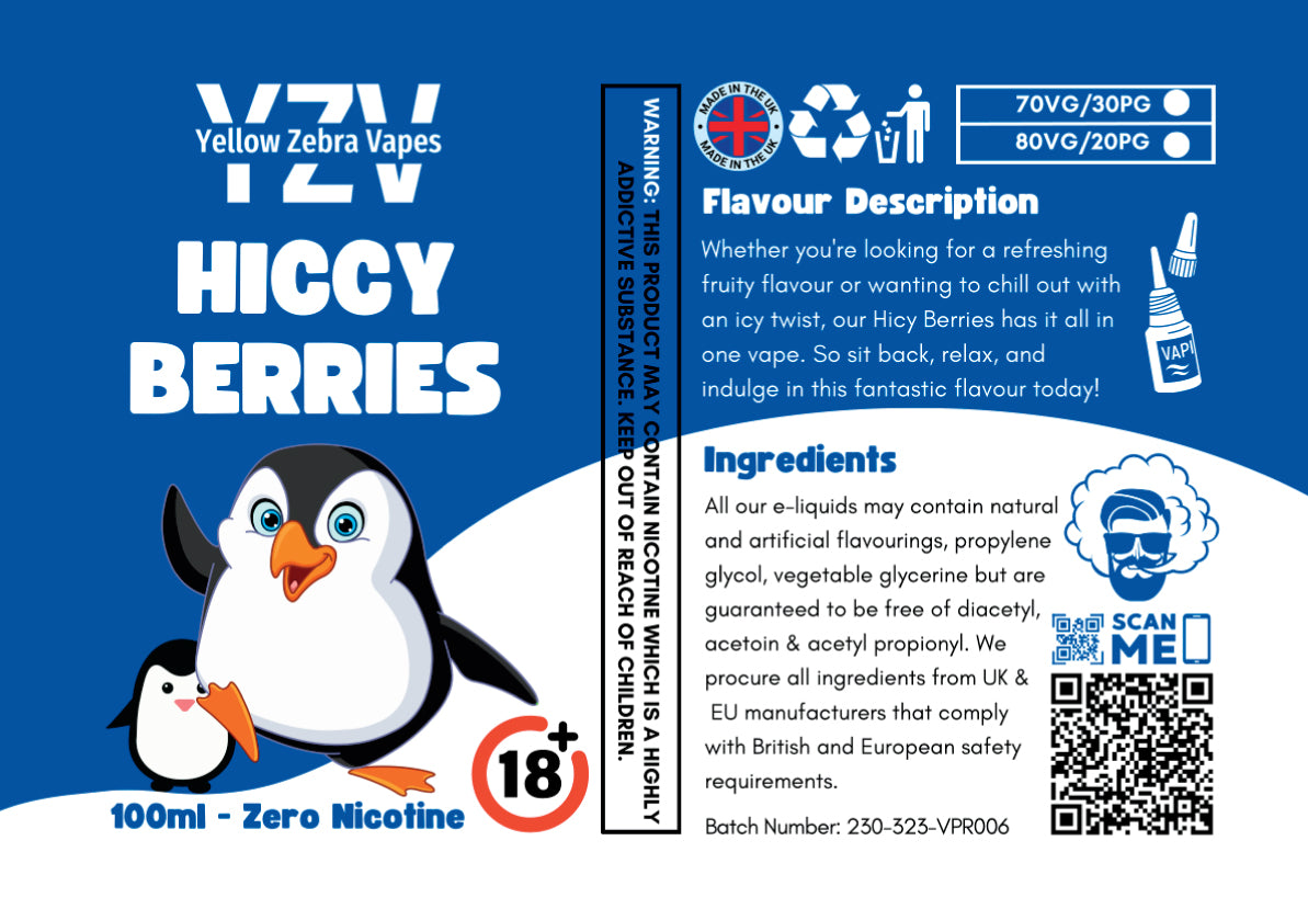 100ml Hiccy Berries Flavoured e-liquid