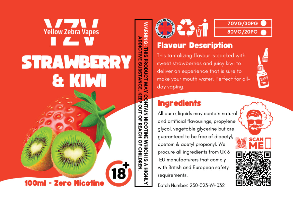 100ml Strawberry & Kiwi Flavoured e-liquid