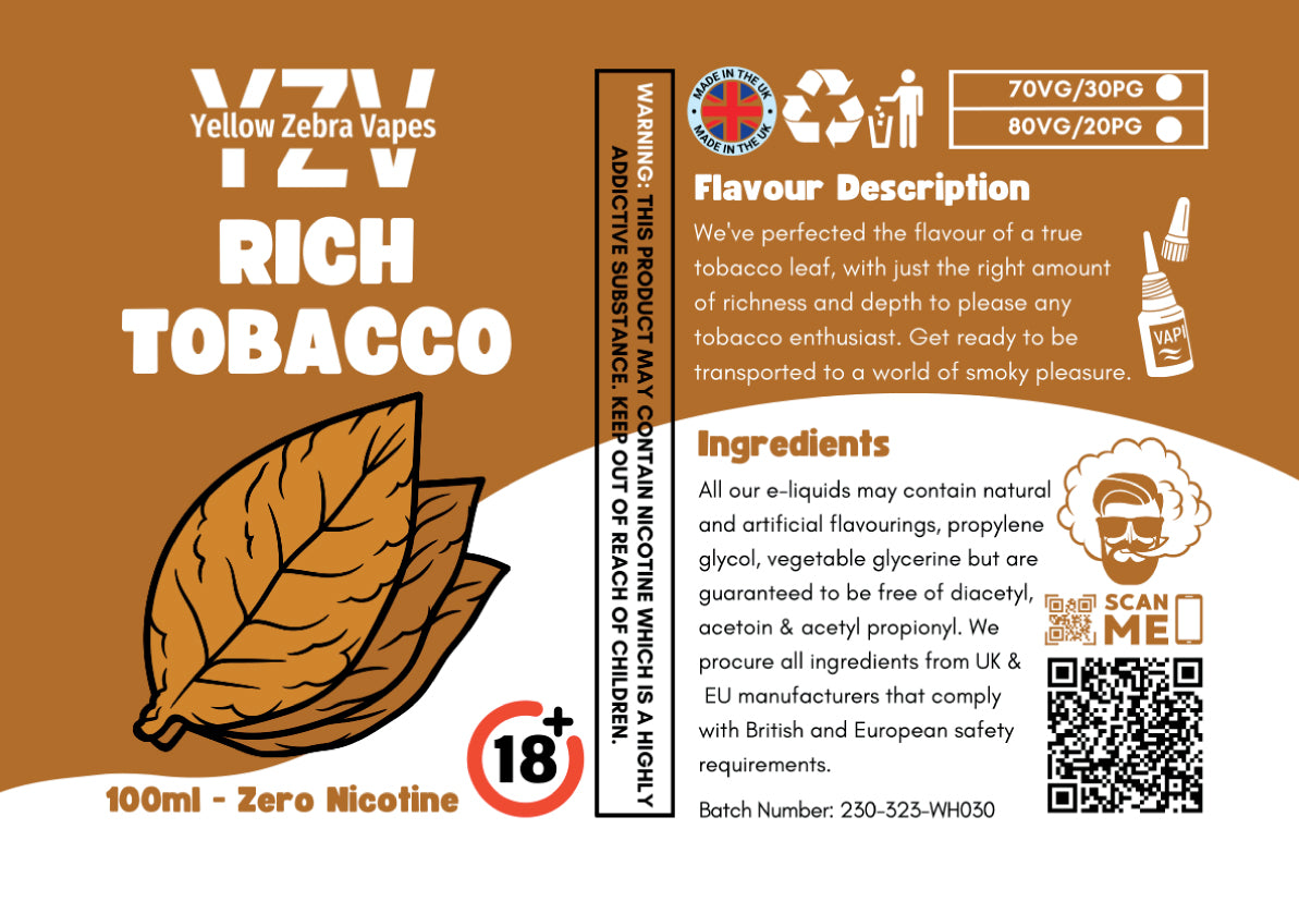 100ml Rich Tobacco Flavoured e-liquid